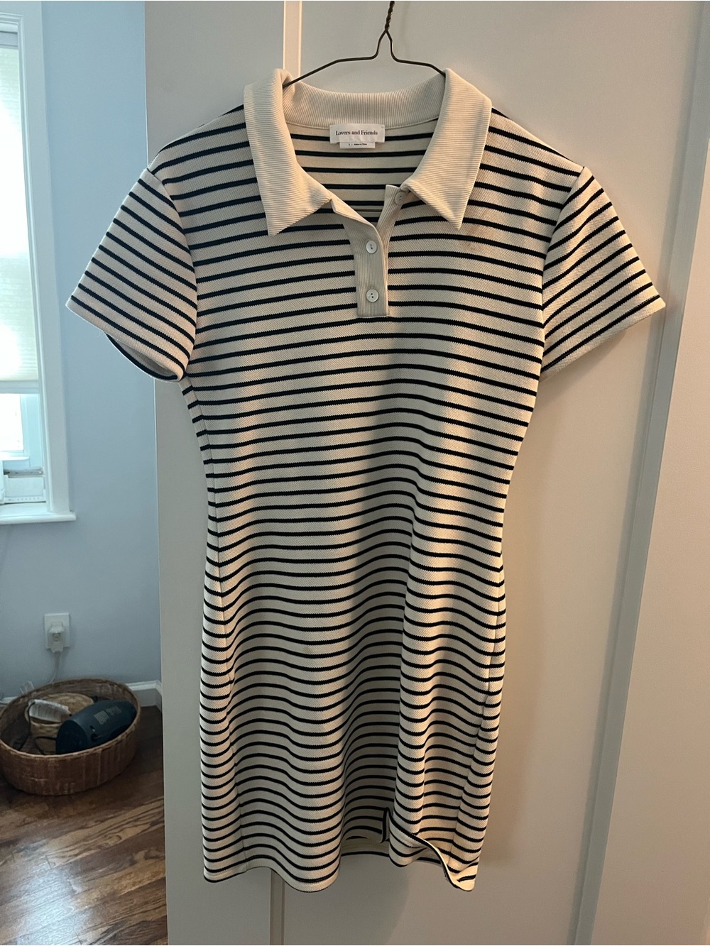 Black & White Striped Polo Dress SEE FLAW IN PICS